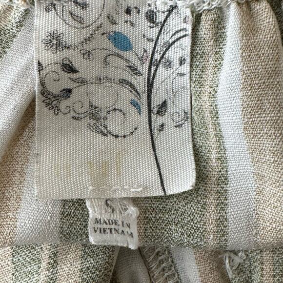 Naif Stripped Milkmaid Boho Earth Tone Midi Button Down Dress Size S - Picture 7 of 10